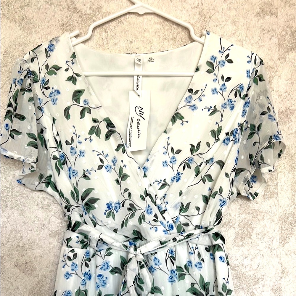 NY Collection Blue and Green Floral High Low Dress‎ - Picture 3 of 14